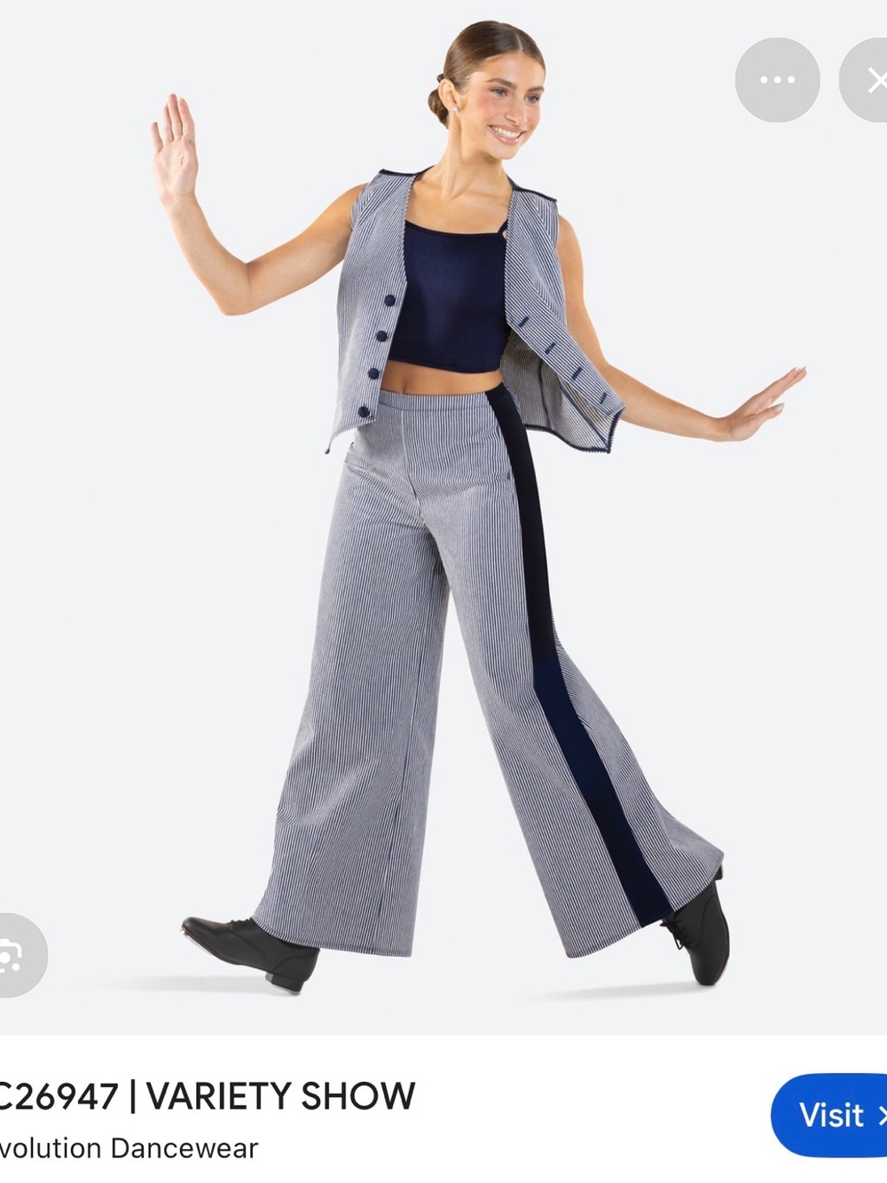 Revolution Blue Pinstripe Wide Leg Pants with Navy Side Stripe - Youth Large